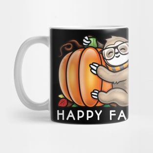 Happy Fall Cute Sloth Glasses Scarf Hugging A Pumpkin Mug